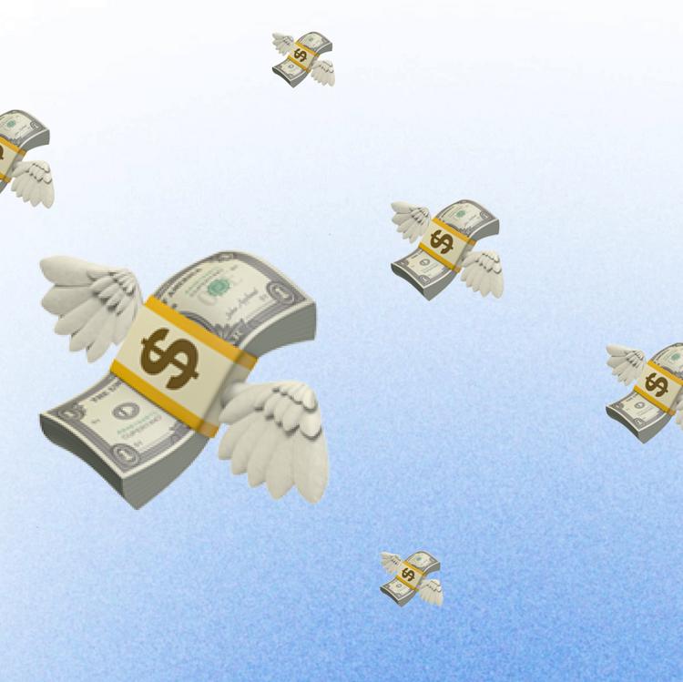 Money with wings emoji illustration